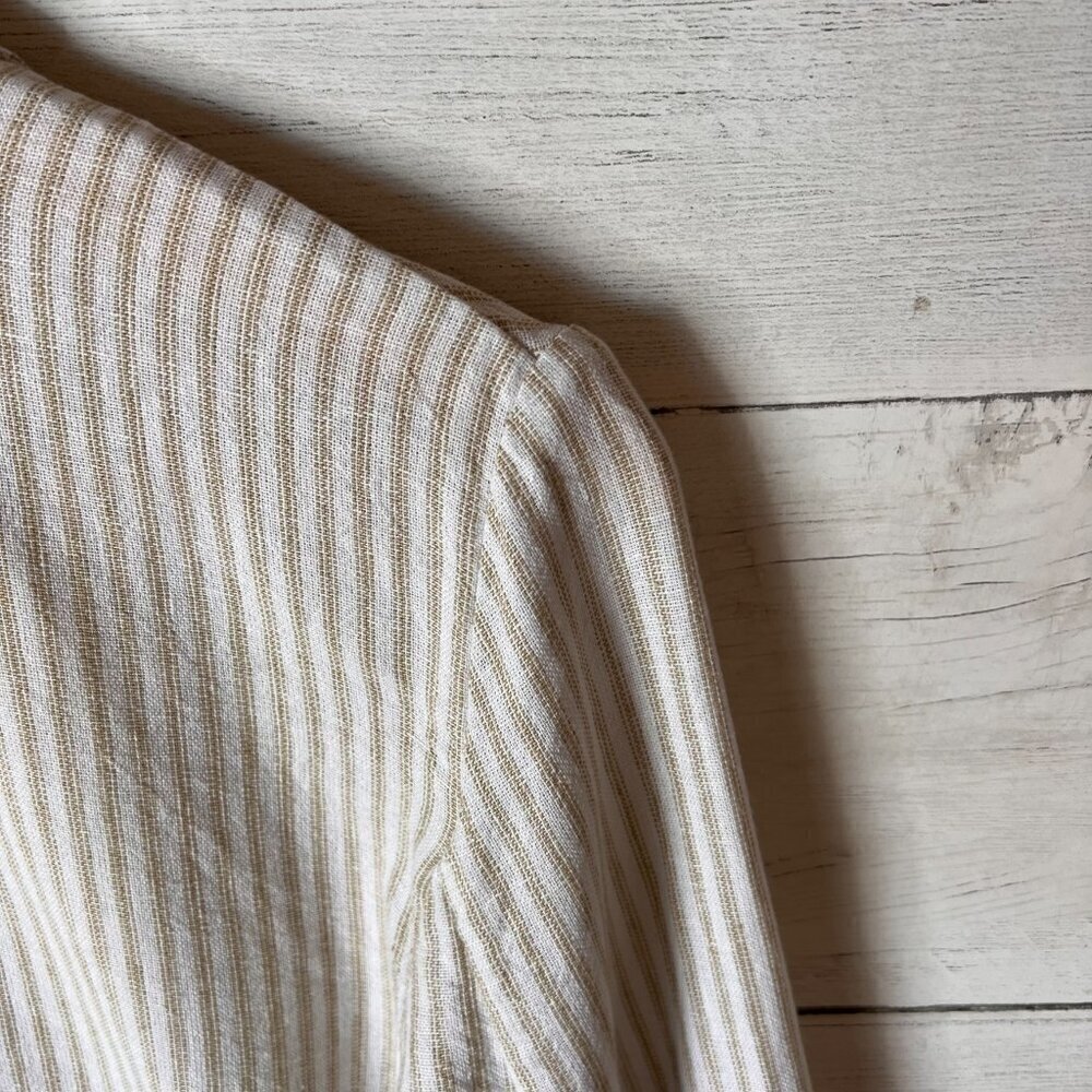 Caslon Blazer Womens SZ Small Tan & White Striped Open Front Linen Blend Coastal - Picture 15 of 16